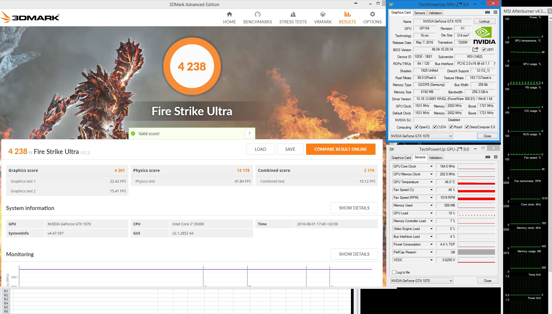 3dmark GTX 1070 MSI AERO